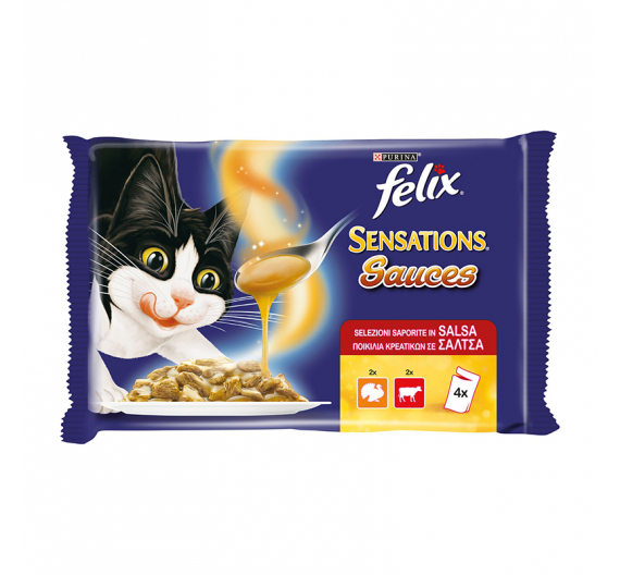 Felix Πολυσυσκευασία Sensations Sauces με Γαλοπούλα σε Σάλτσα με Μπέικον & Βοδινό σε Σάλτσα με Ντομάτα 4x100gr Felix Πολυσυσκευασία Sensations Sauces με Γαλοπούλα σε Σάλτσα με Μπέικον & Βοδινό σε Σάλτσα με Ντομάτα 4x100gr