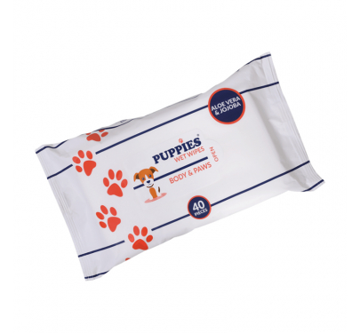 Puppies Μαντηλάκια Καθαρισμού για Σώμα & Πατούσες με Aloe Vera & Jojoba (40τμχ)