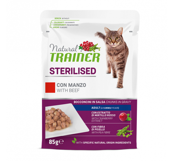 Natural Trainer Cat Sterilised Βοδινό 85gr