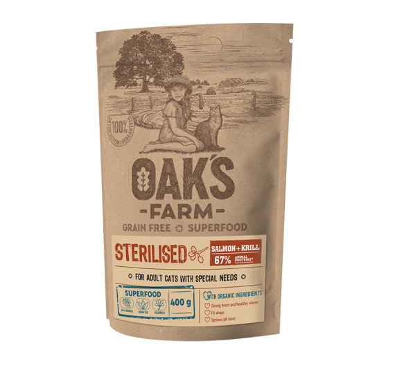 Oak's Farm Grain Free Adult Sterilised Salmon & Krill 400g