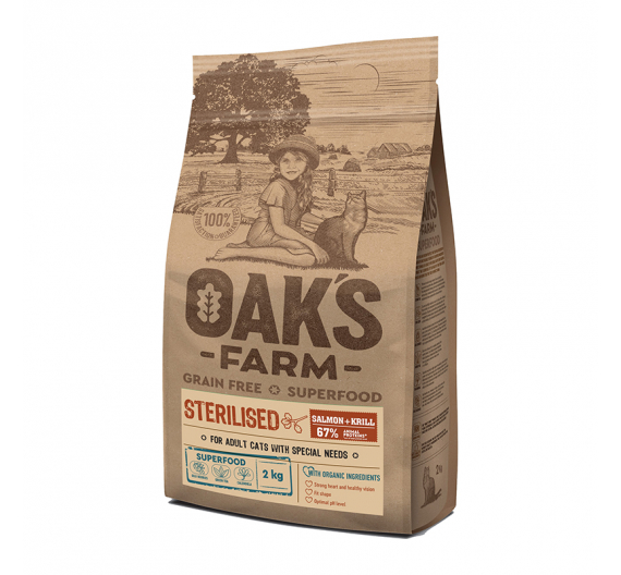 Oak's Farm Grain Free Adult Sterilised Salmon & Krill 2kg
