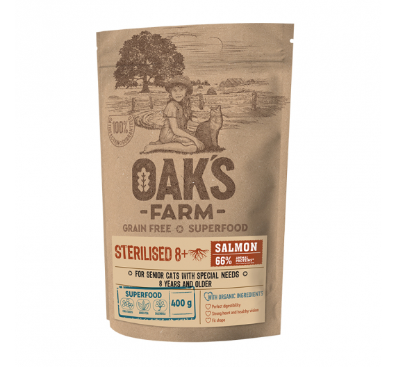 Oak's Farm Grain Free 8+ Sterilised Salmon 400g