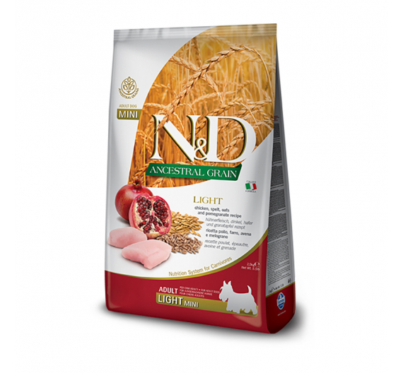 N&D Low Grain Chicken & Pomegranate Adult Light Mini 2.5 kg N&D Low Grain Chicken & Pomegranate Adult Light Mini 2.5 kg