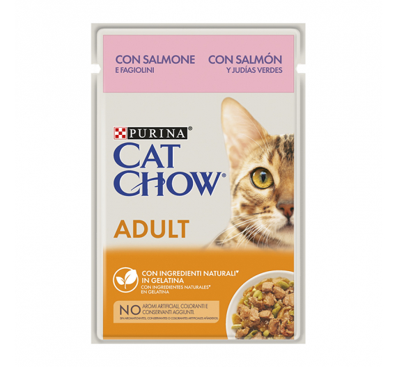 Purina Cat Chow Adult Σολομός & Πράσινα Φασολάκια σε Ζελέ 85gr