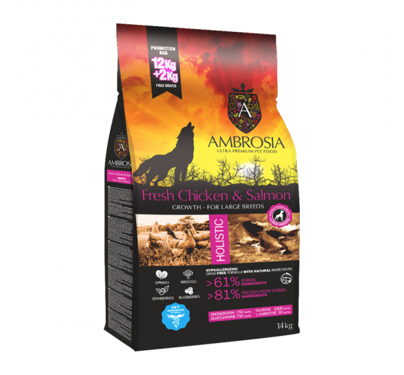 Ambrosia Grain Free Puppy Large Chicken & Salmon 12kg + 2kg ΔΩΡΟ Ambrosia Grain Free Puppy Large Chicken & Salmon 12kg + 2kg ΔΩΡΟ