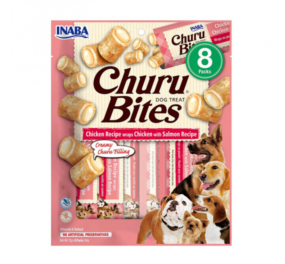 Inaba Churu Dog Bites Λιχουδιές με Κοτόπουλο & Σολομό 96gr