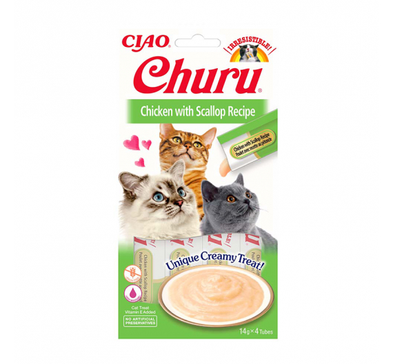 Inaba Churu Cat Κρεμώδης Λιχουδιά με Κοτόπουλο & Χτένια 56gr