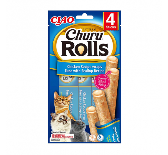 Inaba Churu Cat Rolls Γεμιστά Στικς με Κοτόπουλο, Τόνο & Χτένια 40gr