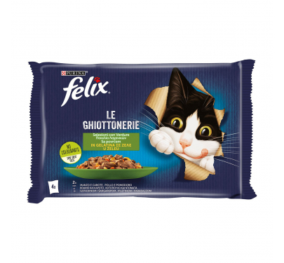 Felix Πολυσυσκευασία με Βοδινό & Καρότα σε Ζελέ & Κοτόπουλο & Ντομάτα σε Ζελέ 4x85gr