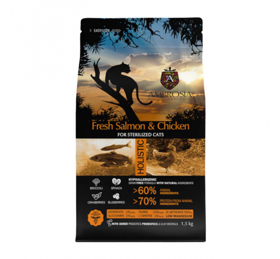 Ambrosia Grain Free Cat Adult & Sterilized Fresh Salmon & Chicken 5kg