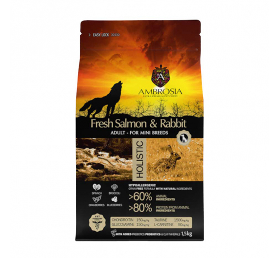 Ambrosia Grain Free Adult Mini Sensitive Fresh Salmon & Rabbit 1.5kg