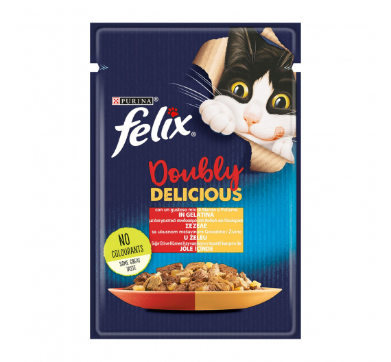Felix Doubly Delicious με Βοδινό & Πουλερικά σε Ζελέ 85gr