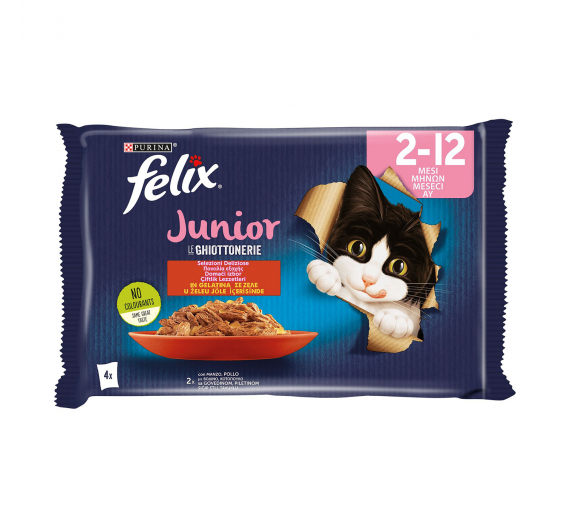 Felix Junior Πολυσυσκευασία με Βοδινό & Κοτόπουλο σε Ζελέ 4x85gr