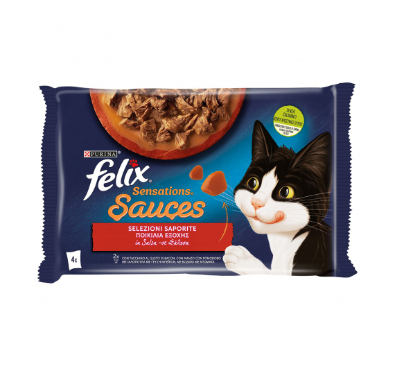 Felix Sensations Sauces Πολυσυσκευασία με Γαλοπούλα Σάλτσα Γεύση Μπέικον & Βοδινό Σάλτσα Ντομάτα 4x85gr