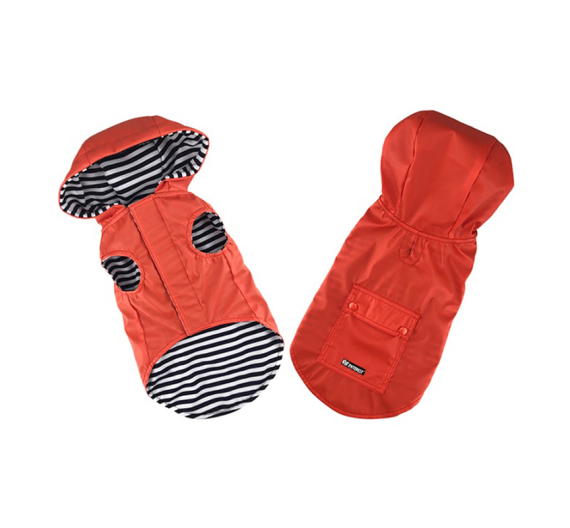 Pet Interest Raincoat Stripe Lining Αδιάβροχο Μπουφάν με Κουκούλα Κόκκινο