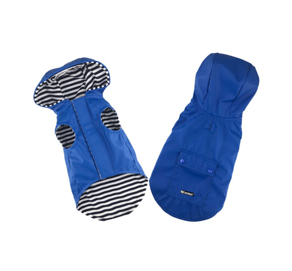 Pet Interest Raincoat Stripe Lining Αδιάβροχο Μπουφάν με Κουκούλα Μπλε