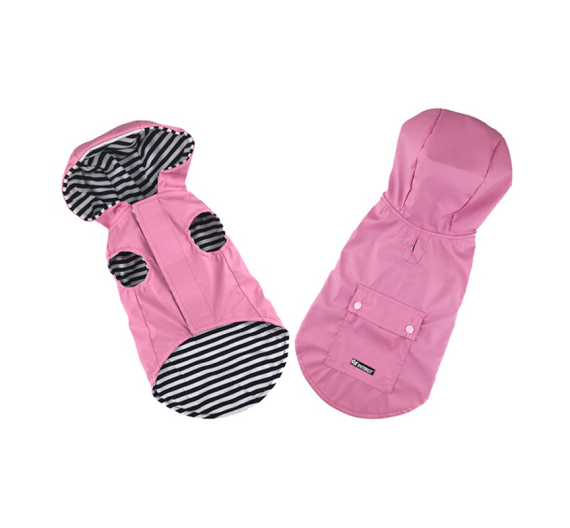 Pet Interest Raincoat Stripe Lining Αδιάβροχο Μπουφάν με Κουκούλα Ροζ