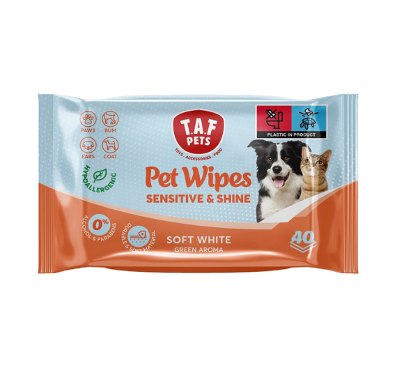 Taf Pets Υγρά Μαντηλάκια Καθαρισμού Sensitive & Shine Soft White 40τμχ