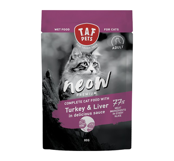 Taf Pets Neow Adult Turkey & Liver 24x80gr Κομματάκια  Γαλοπούλα & Συκώτι σε Σάλτσα