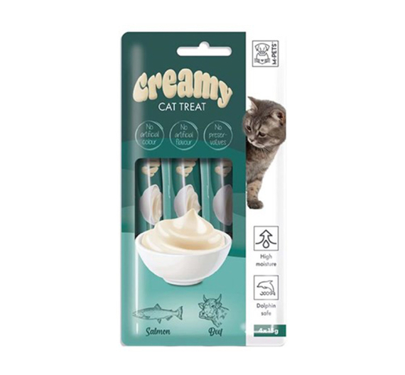 M-Pets Creamy Treats Salmon & Beef Κρέμα με Σολομό & Βοδινό 60gr (4x15gr)