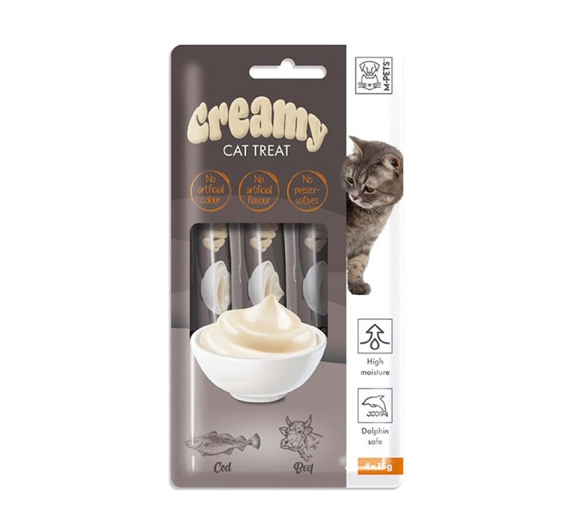 M-Pets Creamy Treats Cod & Beef Κρέμα με Μπακαλιάρο & Βοδινό 60gr (4x15gr)