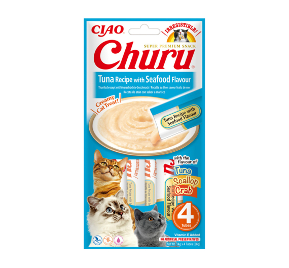 Inaba Churu Cat Κρεμώδης Λιχουδιά με Τόνο & Θαλασσινά 56gr