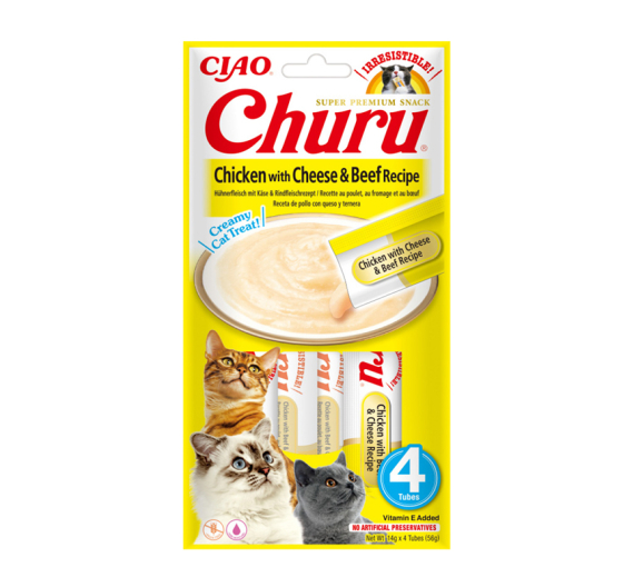 Inaba Churu Cat Κρεμώδης Λιχουδιά με Τυρί & Βοδινό 56gr