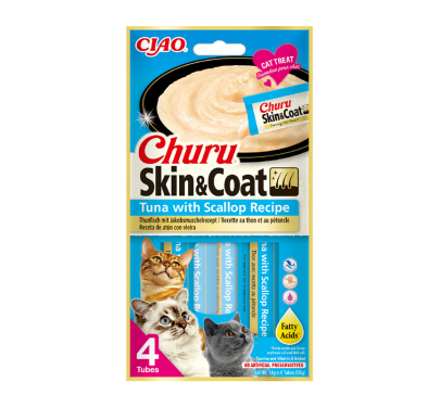 Inaba Churu Cat Skin & Coat Κρεμώδης Λιχουδιά με Τόνο & Χτένια 56gr