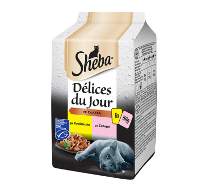 Sheba Delices Du Jour Κοτόπουλο & Σολομός σε Σάλτσα 6x50gr