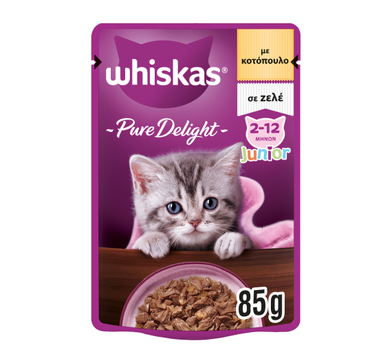 Whiskas Pure Delight Junior Κοτόπουλο σε Ζελέ 85gr