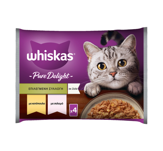 Whiskas Pure Delight Σολομός & Κοτόπουλο σε Ζελέ 4x85gr