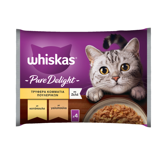 Whiskas Pure Delight Πουλερικά σε Ζελέ 4x85gr