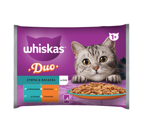 Whiskas Duo Στεριά & Θάλασσα σε Ζελέ 4x85gr