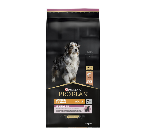 Purina Pro Plan OptiDerma Medium & Large Adult 7+ Sensitive Skin Σολομός 14kg