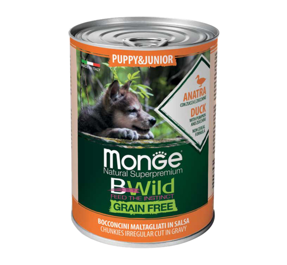 Monge Bwild Grain Free Puppy/Junior - Duck with Pumpkin & Zucchini 400gr