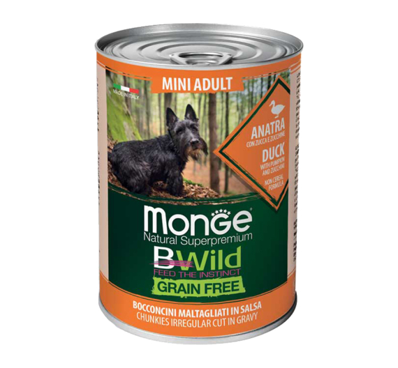 Monge Bwild Grain Free Mini Adult - Duck with Pumpkin & Zucchini 400gr