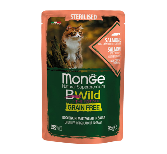 Monge Bwild Grain Free Sterilised - Salmon with Shrimps & Vegetables 85gr