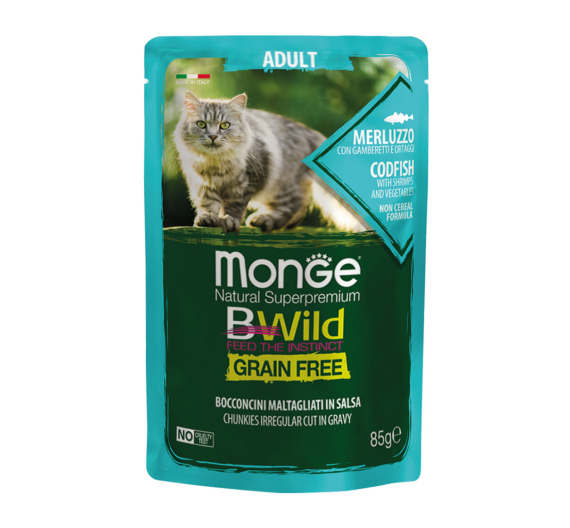 Monge Bwild Grain Free Adult - Codfish with Shrimps & Vegetables 85gr