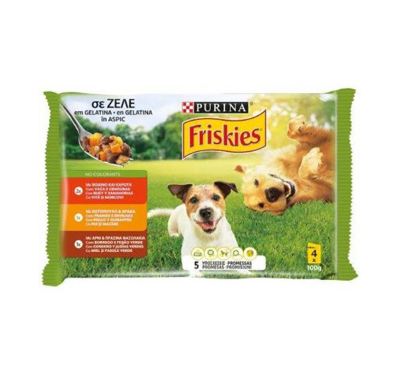 Friskies Dog Πολυσυσκευασία με Βοδινό, Κοτόπουλο & Αρνί σε Ζελέ 4x100gr