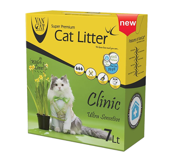 Ψιλή Άμμος Γάτας Van Cat Clinic Ultra Sensitive Clumping (Αντιβακτηριακή & Αρωματική) σε κουτί