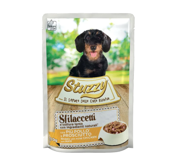 Stuzzy Dog Sfilacetti Pouches Κοτόπουλο με Ζαμπόν 100gr