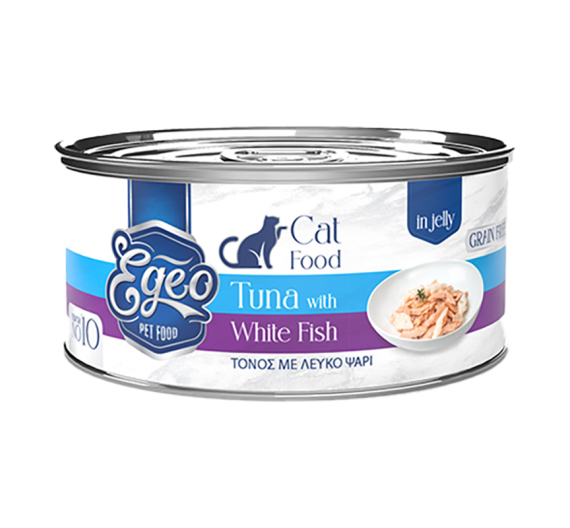 Egeo Cat Adult Τόνος με Λευκό Ψάρι σε Ζελέ 85gr
