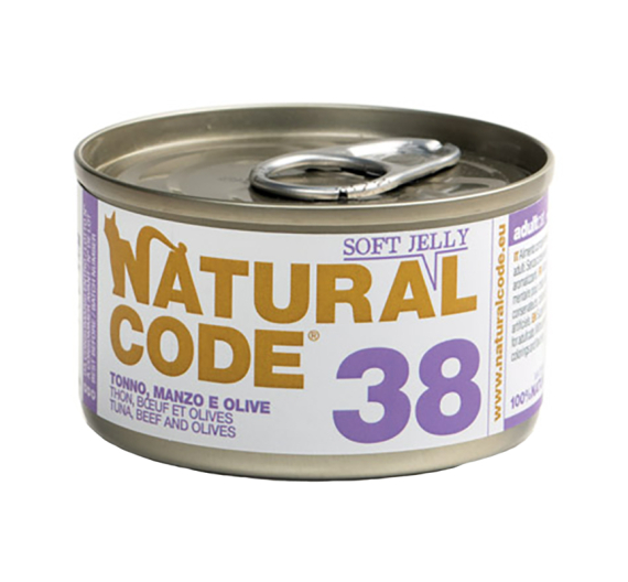 Natural Code Adult Cat Τόνος, Βοδινό & Ελιές 85gr