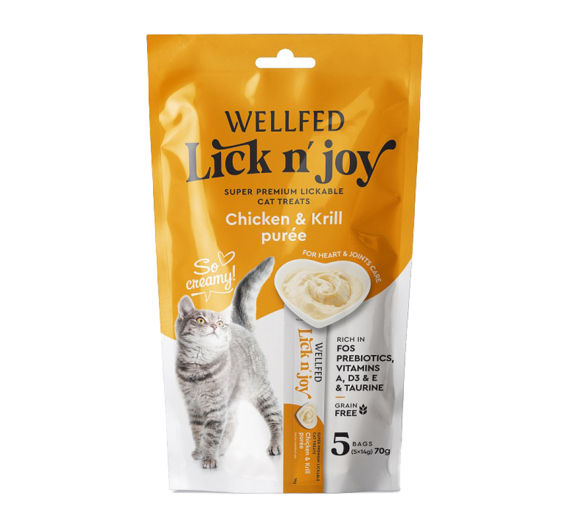 Wellfed Lick N' Joy Chicken & Krill Κρεμώδης Λιχουδιά με Κοτόπουλο & Γαρίδες 70gr