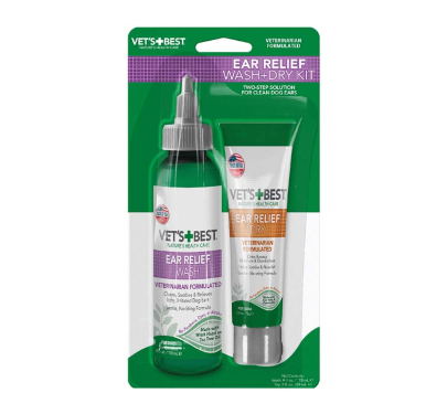 Vet's Best Ear Relief Kit Wash & Dry 2x118ml Κιτ Περιποίησης για τα Αυτιά