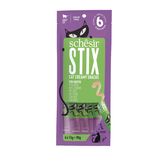 Schesir Cat Stix Pouch Treats Duck 6x15gr Κρέμα Πάπια