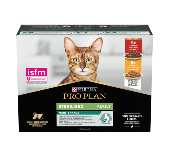 Purina Pro Plan Sterilised Cat Multipack Βοδινό & Κοτόπουλο σε Σάλτσα 10x85g