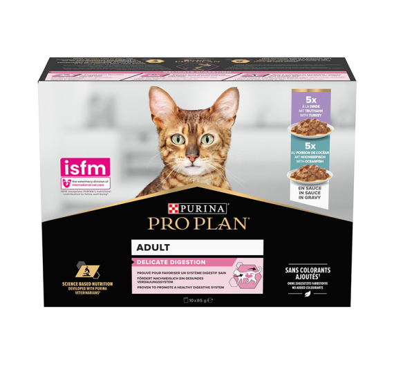 Purina Pro Plan Delicate Cat Multipack Ψάρια Ωκεανού & Γαλοπούλα σε Σάλτσα 10x85g