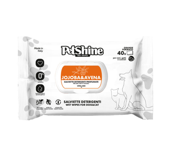 Petshine Υγρά Μαντηλάκια Καθαρισμού Jojoba & Βρώμη 40τμχ