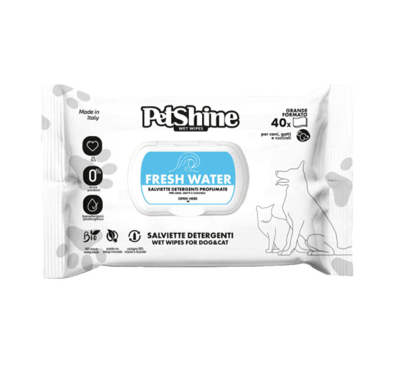 Petshine Υγρά Μαντηλάκια Καθαρισμού Fresh Water 40τμχ